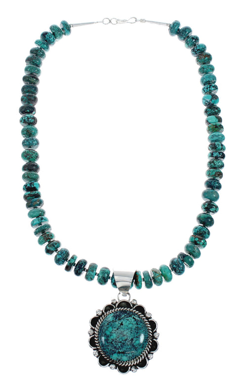 Genuine Navajo Turquoise And Silver Pendant Necklace Set TX10005