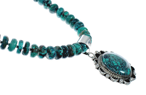 Genuine Navajo Turquoise And Silver Pendant Necklace Set TX10005
