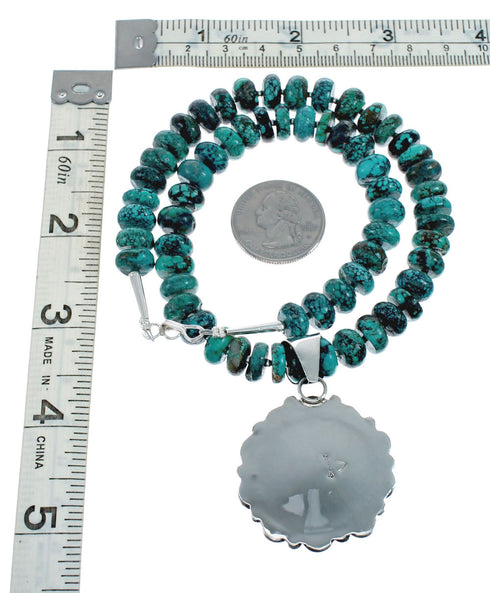 Genuine Navajo Turquoise And Silver Pendant Necklace Set TX10005