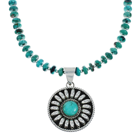 Genuine Navajo Turquoise And Silver Pendant Necklace Set TX10006