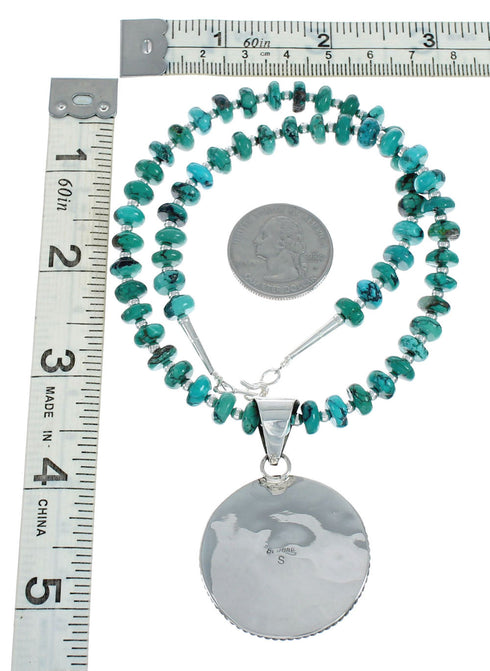 Genuine Navajo Turquoise And Silver Pendant Necklace Set TX10006