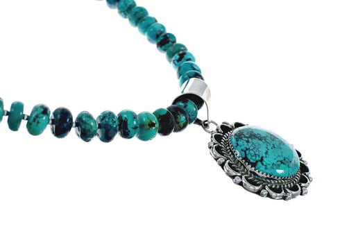 Genuine Navajo Turquoise And Silver Pendant Necklace Set TX10007