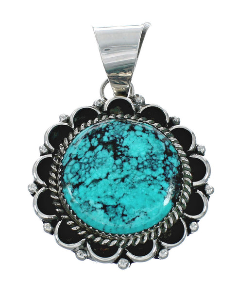 Genuine Navajo Turquoise And Silver Pendant Necklace Set TX10007