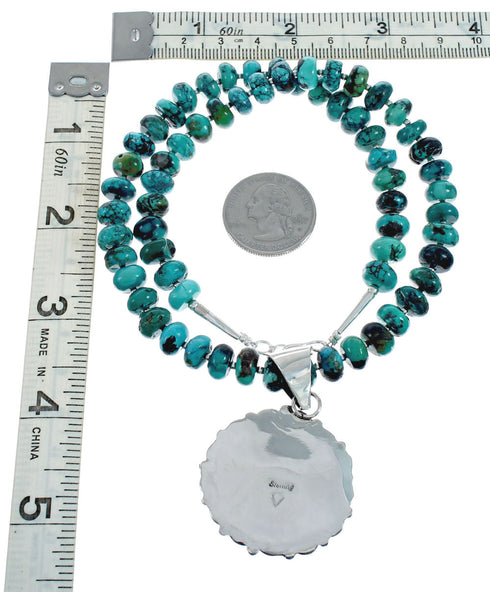 Genuine Navajo Turquoise And Silver Pendant Necklace Set TX10007