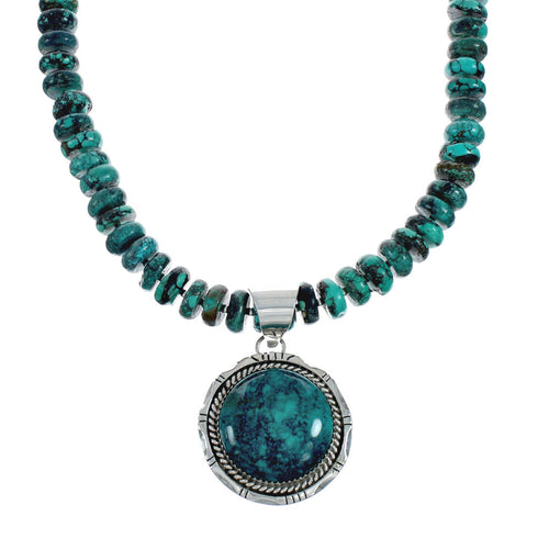 Native American Navajo Turquoise And Silver Pendant Necklace Set TX10008
