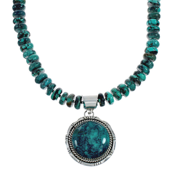 Native American Navajo Turquoise And Silver Pendant Necklace Set TX10008