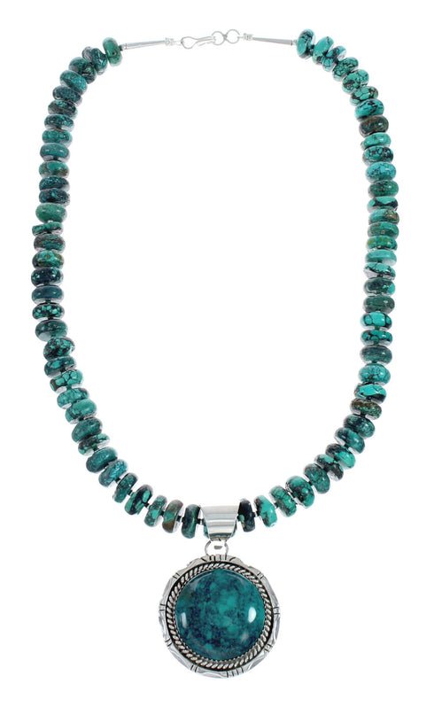 Native American Navajo Turquoise And Silver Pendant Necklace Set TX10008