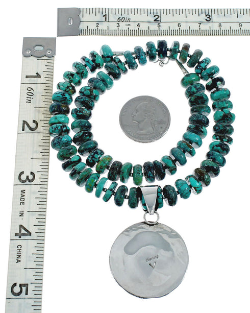 Native American Navajo Turquoise And Silver Pendant Necklace Set TX10008