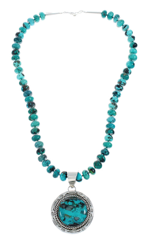 Native American Navajo Turquoise And Silver Pendant Necklace Set TX10009
