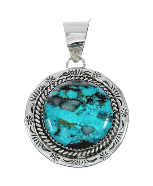 Native American Navajo Turquoise And Silver Pendant Necklace Set TX10009