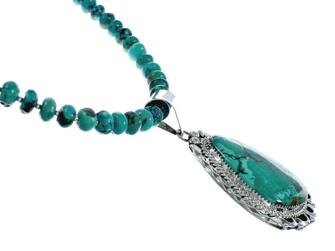 Native American Navajo Turquoise And Silver Pendant Necklace Set TX10010