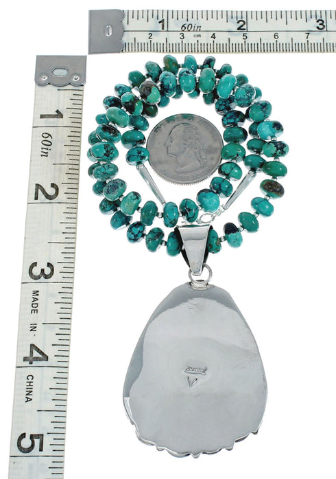Native American Navajo Turquoise And Silver Pendant Necklace Set TX10010
