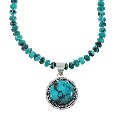 Native American Navajo Turquoise And Silver Pendant Necklace Set TX10012
