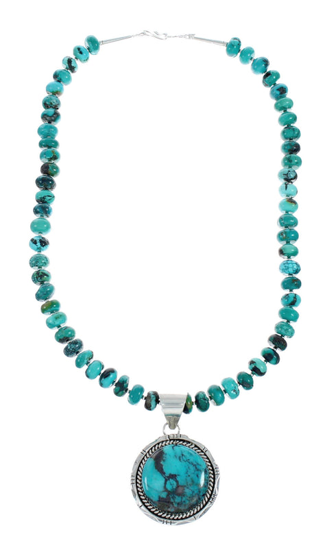 Native American Navajo Turquoise And Silver Pendant Necklace Set TX10012