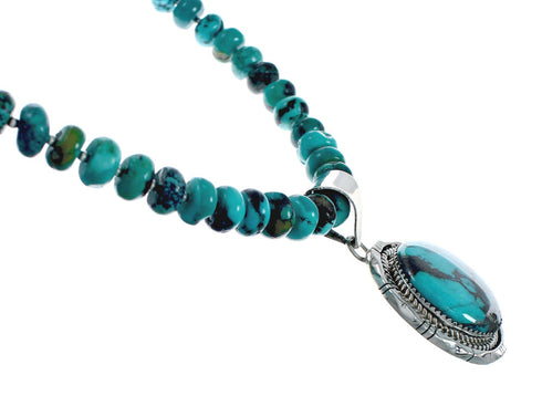 Native American Navajo Turquoise And Silver Pendant Necklace Set TX10012