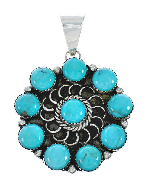 Native American Navajo Turquoise And Silver Pendant Necklace Set TX10013