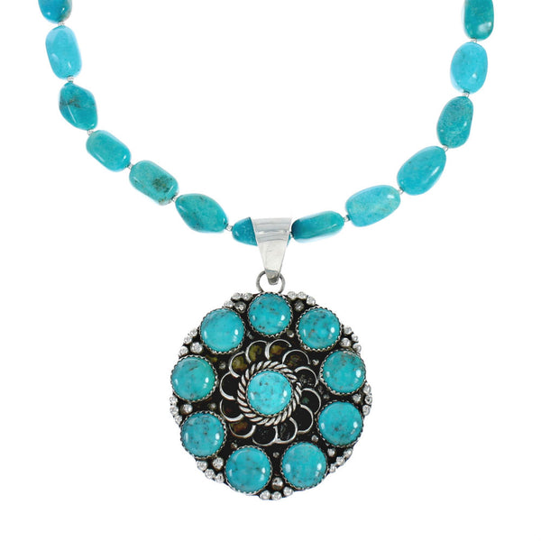 Native American Navajo Turquoise And Silver Pendant Necklace Set TX10014