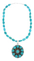 Native American Navajo Turquoise And Silver Pendant Necklace Set TX10014