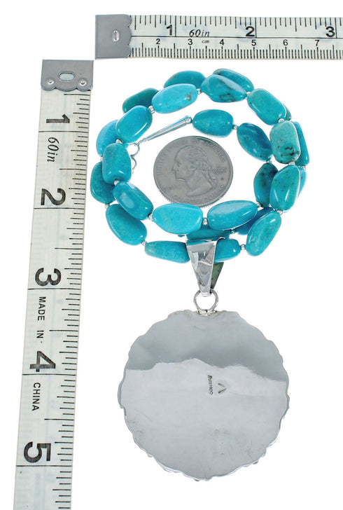 Native American Navajo Turquoise And Silver Pendant Necklace Set TX10014