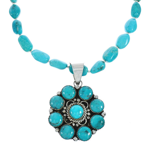 Native American Navajo Turquoise And Silver Pendant Necklace Set TX10015