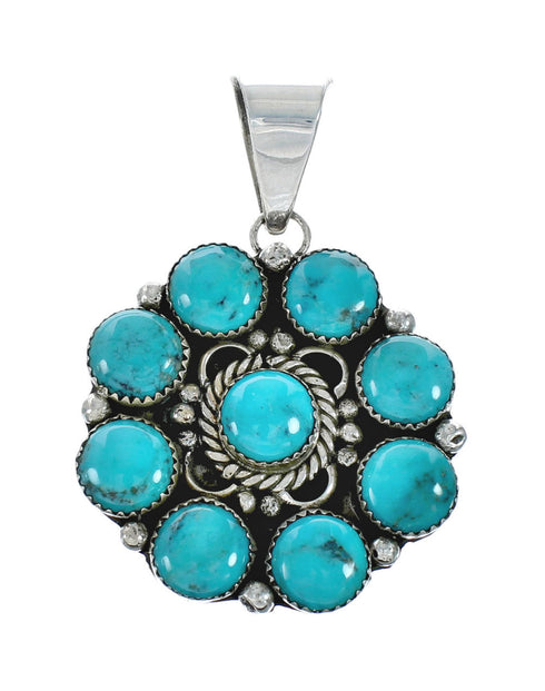 Native American Navajo Turquoise And Silver Pendant Necklace Set TX10015