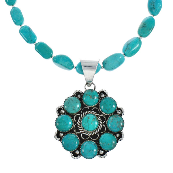 Native American Navajo Turquoise And Silver Pendant Necklace Set TX10016