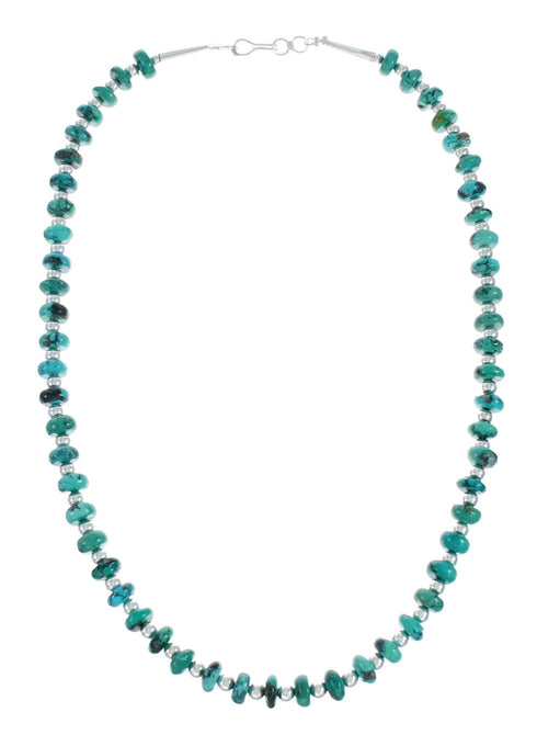Genuine Native American Turquoise Sterling Silver Bead Necklace TX10004