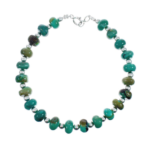 Native American Sterling Silver Turquoise Bead Bracelet TX10017