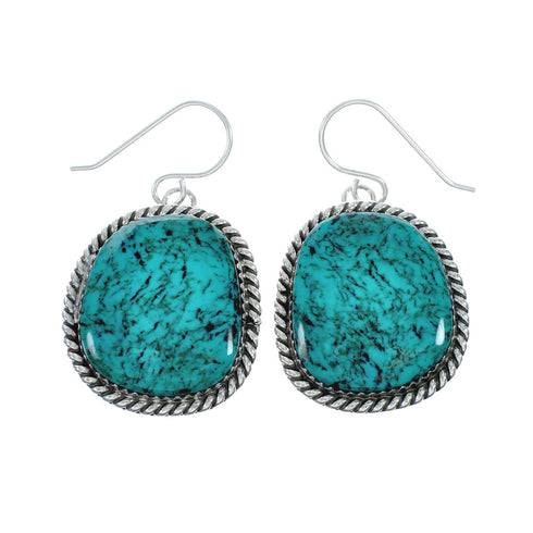 American Indian Authentic Turquoise Sterling Silver Hook Earrings TX10019