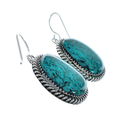 American Indian Authentic Turquoise Sterling Silver Hook Earrings TX10019
