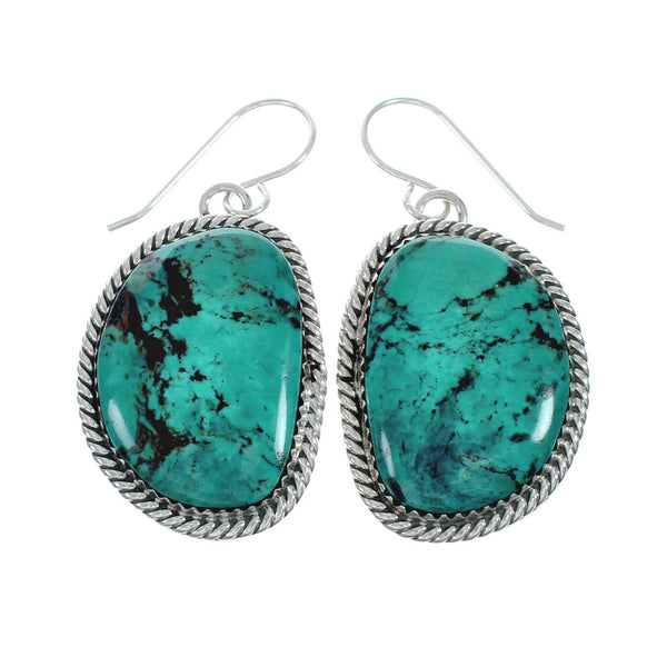 American Indian Authentic Turquoise Sterling Silver Hook Earrings TX10021