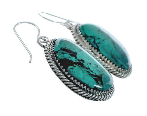 American Indian Authentic Turquoise Sterling Silver Hook Earrings TX10021