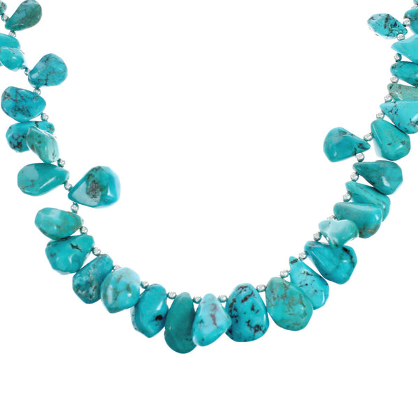 Southwestern Turquoise Sterling Silver Tear Drop Bead Necklace TX10124