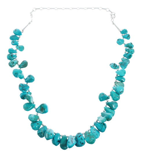 Southwestern Turquoise Sterling Silver Tear Drop Bead Necklace TX10124