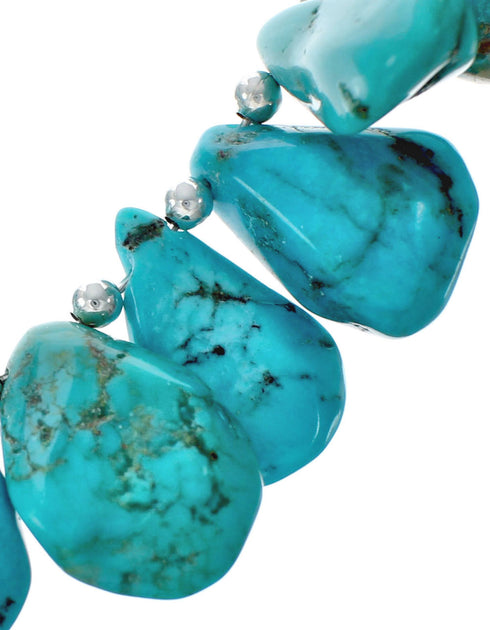 Southwestern Turquoise Sterling Silver Tear Drop Bead Necklace TX10124