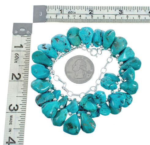 Southwestern Turquoise Sterling Silver Tear Drop Bead Necklace TX10124
