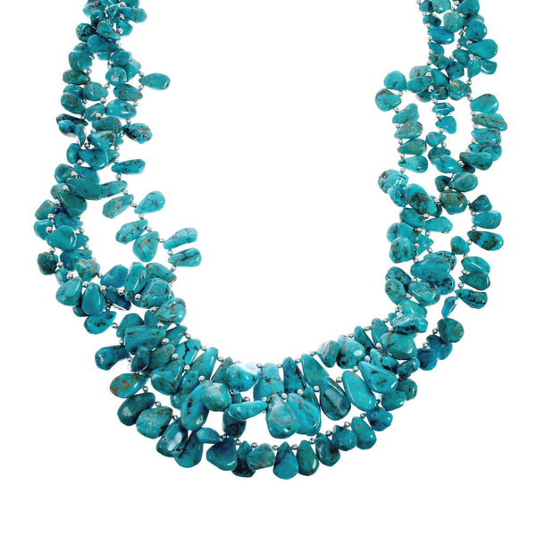 Southwestern Genuine Turquoise Sterling Silver Tear Drop Bead Necklace TX10125