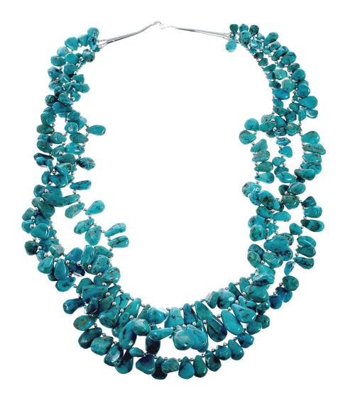 Southwestern Genuine Turquoise Sterling Silver Tear Drop Bead Necklace TX10125