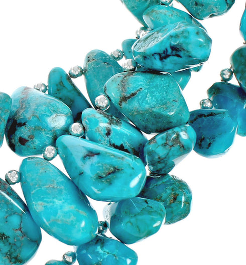 Southwestern Genuine Turquoise Sterling Silver Tear Drop Bead Necklace TX10125