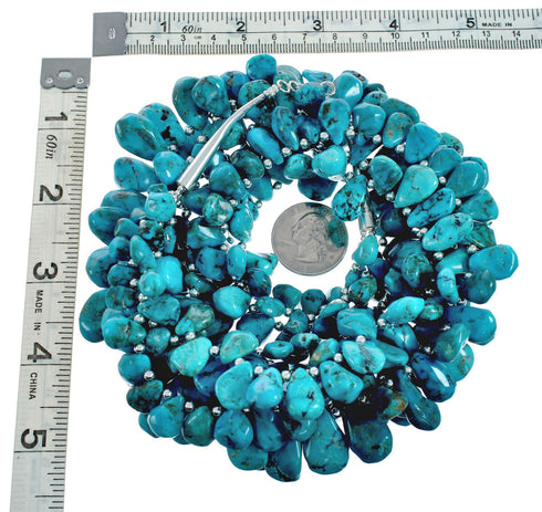Southwestern Genuine Turquoise Sterling Silver Tear Drop Bead Necklace TX10125
