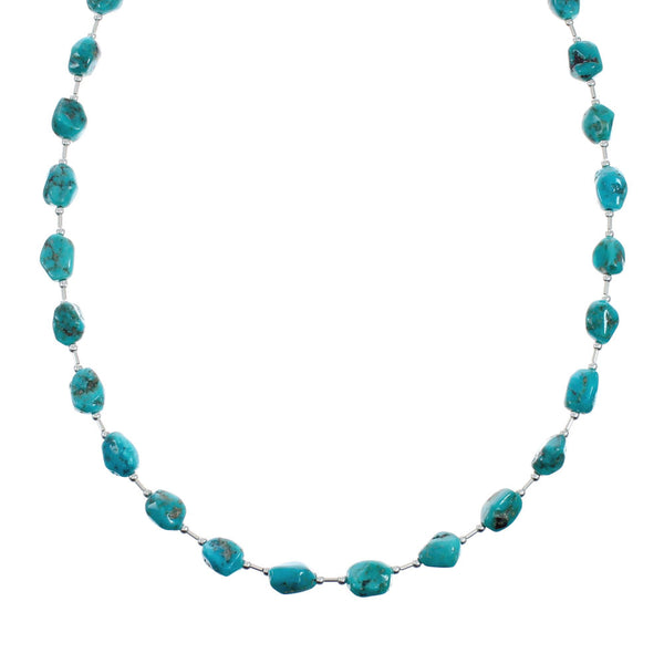 Southwestern Turquoise Genuine Sterling Silver Bead Necklace TX10126