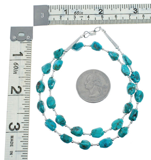 Southwestern Turquoise Genuine Sterling Silver Bead Necklace TX10126