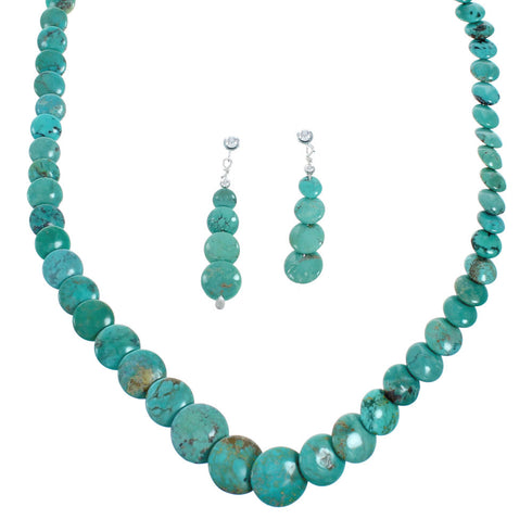 Genuine Sterling Silver Turquoise Bead Necklace Earring Set TX10127