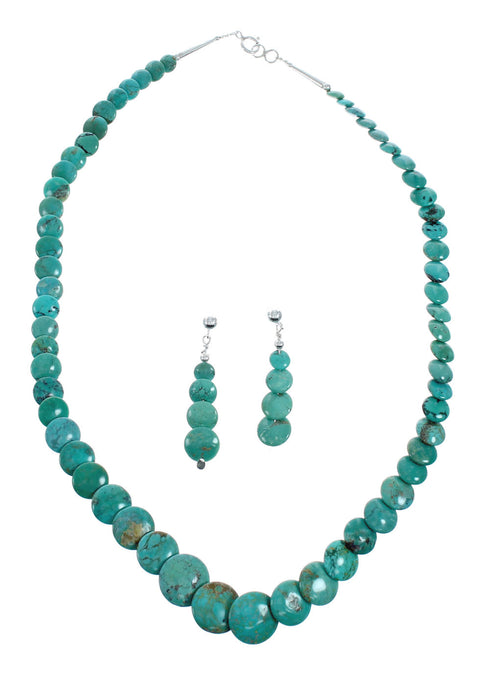 Genuine Sterling Silver Turquoise Bead Necklace Earring Set TX10127