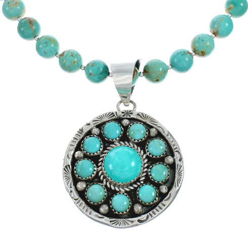 Native American Navajo Turquoise And Silver Pendant Necklace Set TX10130