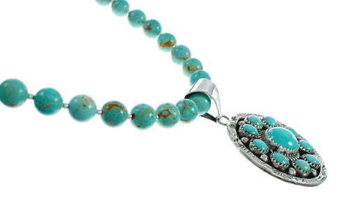 Native American Navajo Turquoise And Silver Pendant Necklace Set TX10130