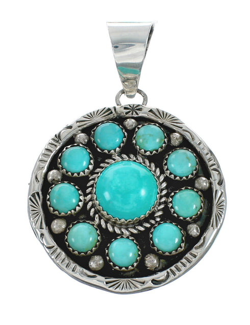 Native American Navajo Turquoise And Silver Pendant Necklace Set TX10130