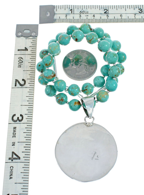 Native American Navajo Turquoise And Silver Pendant Necklace Set TX10130