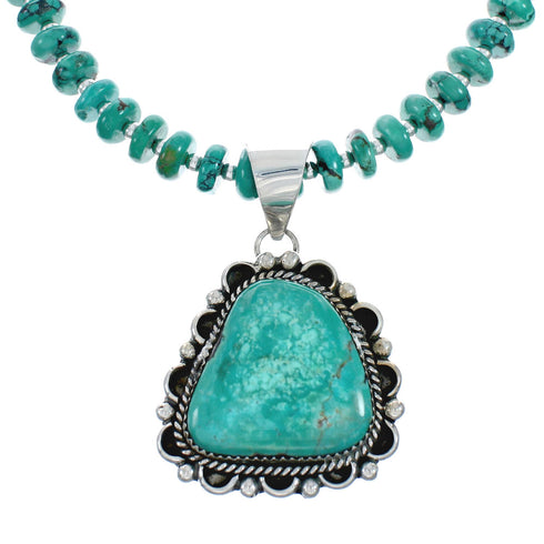 Navajo Turquoise And Silver Native American Pendant Necklace Set TX10131