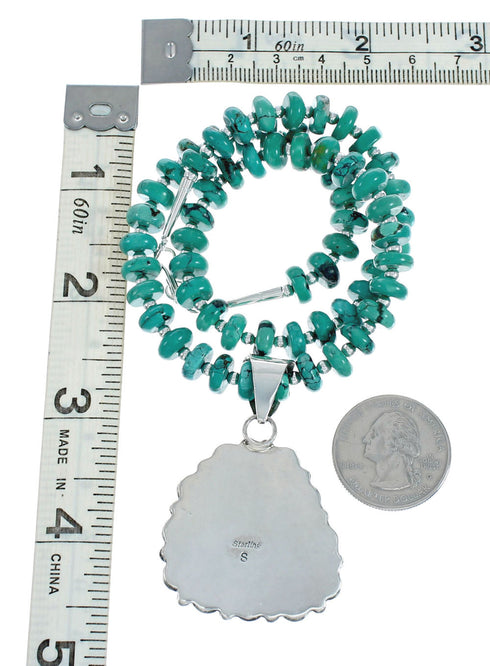 Navajo Turquoise And Silver Native American Pendant Necklace Set TX10131
